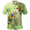 Indigenous Australian Aboriginal Polo Shirt Rainbow Lorikeets Native Leaves Floral