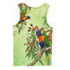 Indigenous Australian Aboriginal Men Singlet Rainbow Lorikeets Native Leaves Floral