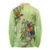 Indigenous Australian Aboriginal Long Sleeve Polo Shirt Rainbow Lorikeets Native Leaves Floral
