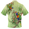 Indigenous Australian Aboriginal Zip Polo Shirt Rainbow Lorikeets Native Leaves Floral