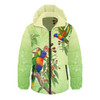 Indigenous Australian Aboriginal Hooded Padded Jacket Rainbow Lorikeets Native Leaves Floral