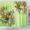 Indigenous Australian Aboriginal Shower Curtain Rainbow Lorikeets Colorful Nature Spirit