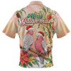 Indigenous Australian Aboriginal Zip Polo Shirt Merry Galah-mas Festive Watercolor Botanical Garden