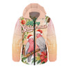 Indigenous Australian Aboriginal Hooded Padded Jacket Merry Galah-mas Festive Watercolor Botanical Garden