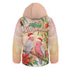 Indigenous Australian Aboriginal Hooded Padded Jacket Merry Galah-mas Festive Watercolor Botanical Garden