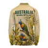 Australia Long Sleeve Polo Shirt National Wattle Day Rainbow Lorikeet Golden Garden