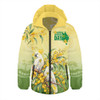Australia Hooded Padded Jacket Happy Wattle Day Cockatoo Native Bloom Celebration
