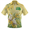 Australia Zip Polo Shirt Happy Wattle Day Cockatoo Native Bloom Celebration
