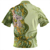 Australia Zip Polo Shirt National Wattle Day Koala Native Floral Pride