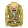 Australia Long Sleeve Polo Shirt Happy Wattle Day Kangaroo Native Bushland Spirit
