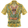 Australia Zip Polo Shirt Happy Wattle Day Kangaroo Native Bushland Spirit