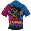 Brisbane Lions Zip Polo Shirt Skeleton Rising Through The Shadows Of Haunted Night