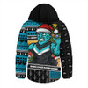 Port Adelaide Hooded Padded Jacket Santa Surfing Down Under Christmas Footy
