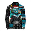 Port Adelaide Long Sleeve Polo Shirt Santa Surfing Down Under Christmas Footy