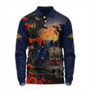 Australia Long Sleeve Polo Shirt Poppy Fields Remembrance Day Fallen Soldiers Memorial