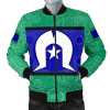 Australia Bomber Jacket - Torres Strait Islands Flag With Aboriginal Patterns