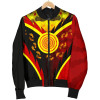 Australia Aboriginal Bomber Jacket - Indigenous Flag With Footprint Hand Art