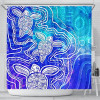 Australia Aboriginal Shower Curtain - Sea Turtle With Indigenous Patterns (Blue)