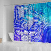 Australia Aboriginal Shower Curtain - Sea Turtle With Indigenous Patterns (Blue)