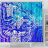 Australia Aboriginal Shower Curtain - Sea Turtle With Indigenous Patterns (Blue)