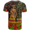 Australia Anzac T-shirt - Anzac Soldier with Remembrance Poppy and Indigenous Patterns T-shirt