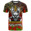 Australia Rabbitohs Custom T-shirt - Anzac Souths with Remembrance Poppy and Indigenous Patterns T-shirt