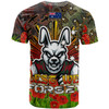 Australia Rabbitohs Custom T-shirt - Anzac Souths with Remembrance Poppy and Indigenous Patterns T-shirt