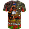 Manly Warringah Sea Eagles T-shirt - Anzac Manly Warringah Sea Eagles with Remembrance Poppy and Indigenous Patterns T-shirt