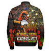 Manly Warringah Sea Eagles Bomber Jacket - Anzac Manly Warringah Sea Eagles with Remembrance Poppy and Indigenous Patterns Bomber Jacket