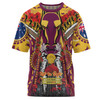 Australia Brisbane Anzac T-shirt - Brisbane Anzac Day Commemoration With Poppy And Aboriginal Inspired Patterns