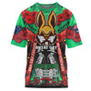 South Sydney Rabbitohs Anzac Watercolour Custom T-shirt - Remembrance Souths With Aboriginal Inspired Poppy Flower T-shirt