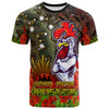 Sydney Roosters T-Shirt - Custom Anzac Sydney Roosters with Remembrance Poppy and Indigenous Patterns T-Shirt