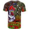 Sydney Roosters T-Shirt - Custom Anzac Sydney Roosters with Remembrance Poppy and Indigenous Patterns T-Shirt