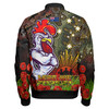 Sydney Roosters Bomber Jacket - Custom Anzac Sydney Roosters with Remembrance Poppy and Indigenous Patterns Bomber Jacket