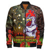 Sydney Roosters Bomber Jacket - Custom Anzac Sydney Roosters with Remembrance Poppy and Indigenous Patterns Bomber Jacket