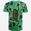 Australia Aboriginal Custom T-shirt - Indigenous Green Frog Watercolor Dot Art Painting