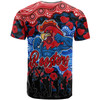 Sydney Roosters T-Shirt - Custom Anzac Rooster With Aboriginal Inspired Patterns Poppy T-Shirt