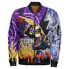 Melbourne Storm Anzac Aboriginal Inspired Bomber Jacket - Custom Melbourne Storm with Remembrance Day Poppy Flower Bomber Jacket