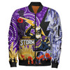 Melbourne Storm Anzac Aboriginal Inspired Bomber Jacket - Custom Melbourne Storm with Remembrance Day Poppy Flower Bomber Jacket