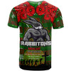 Australia Rabbitohs T- Shirt - Aboriginal Inspired Australia Rabbitohs Anzac '' Lest We Forget '' With Poppy Flower T- Shirt