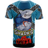 Cronulla-Sutherland Sharks T- Shirt - Aboriginal Inspired Anzac Day Shark And Soldier With Poppy Flower Patterns T- Shirt