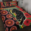Penrith Panthers Quilt Bed Set - Aboriginal Inspired Penrith Panthers Anzac Day Panther With Poppy Flower Quilt Bed Set