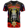 Australia Anzac Day T- Shirt - Anzac Day '' Lest We Forget '' Quotes With Stripes Patterns T- Shirt