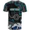 Cronulla-Sutherland Sharks T-shirt - Custom Impetuous Cronulla-Sutherland Sharks with Ball and Aboriginal Inspired Dot Painting Art