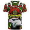 South Sydney Rabbitohs T- Shirt - South Sydney Rabbitohs Ball Naidoc Week ''Get up, Stand Up, Show Up'' Aboriginal Inspired Dot Painting Style T- Shirt