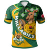 Wallabies Rugby Polo Shirt - Custom Kangaroo Rugby Ball Aboriginal Inspired Curve Style Polo Shirt