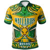 Wallabies Rugby Polo Shirt - Custom Super Kangaroo Rugby Ball Mascot Aboriginal Inspired Style Polo Shirt