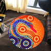 Australia Aboriginal Round Rug - Aboriginal Dot Art With Black Swan Round Rug