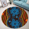 Australia Aboriginal Round Rug - Aboriginal Dot Art Painting Land and River With Footprints Round Rug