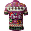Brisbane Broncos Christmas Polo Shirt - Custom Xmas Brisbane Broncos Christmas Balls, Snowflake With Aboriginal Inspired Patterns Polo Shirt